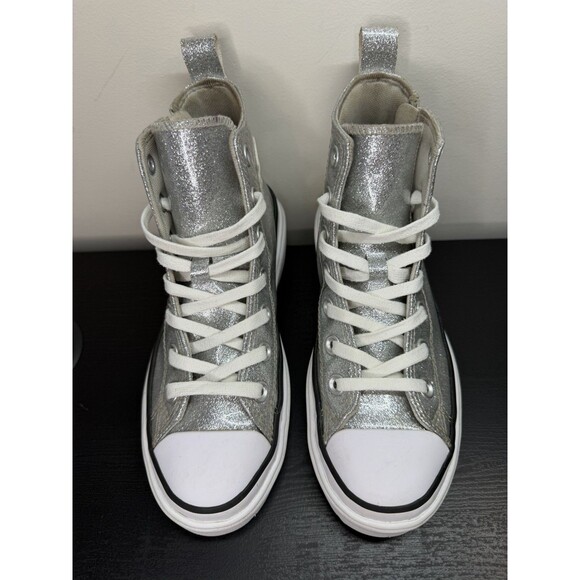 Chuck Taylor All Star Lugged Lift Platform Silver Glitter Youth Size 3 Side Zip - Picture 6 of 15